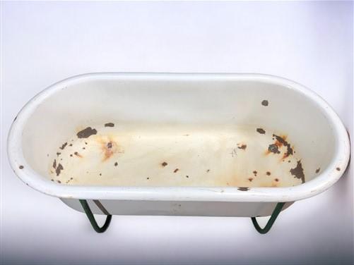 Vintage Hungarian Porcelain Baby Bath Tub w/Stand, Farmhouse Garden Planter A4,