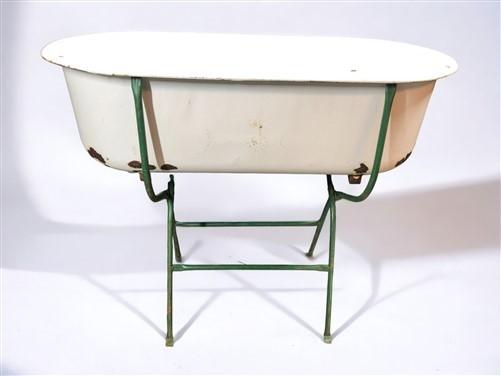 Vintage Hungarian Porcelain Baby Bath Tub w/Stand, Farmhouse Garden Planter A4,