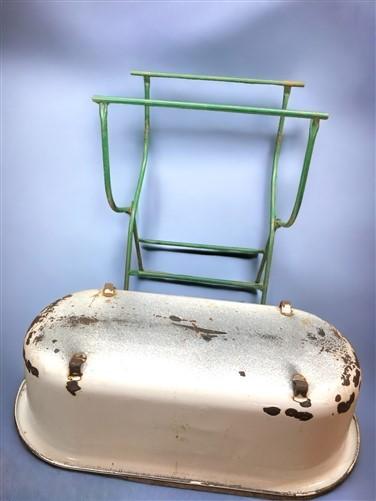 Vintage Hungarian Porcelain Baby Bath Tub w/Stand, Farmhouse Garden Planter A4,