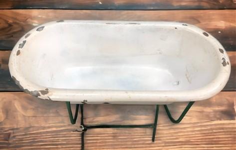 Vintage Hungarian Porcelain Baby Bath Tub w/Stand, Farmhouse Garden Planter A3,