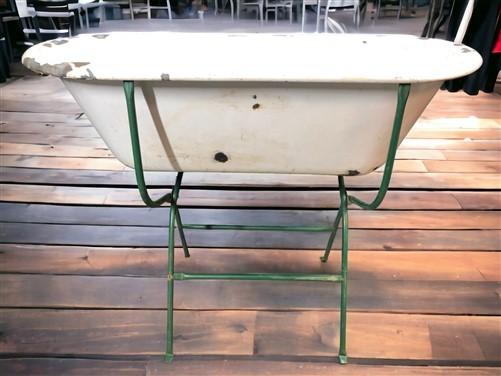 Vintage Hungarian Porcelain Baby Bath Tub w/Stand, Farmhouse Garden Planter A3,