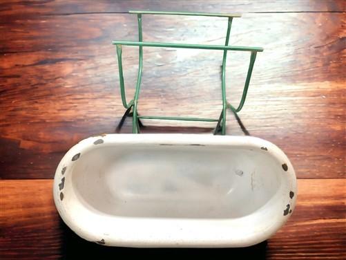 Vintage Hungarian Porcelain Baby Bath Tub w/Stand, Farmhouse Garden Planter A3,