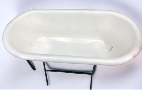 Vintage Hungarian Porcelain Baby Bath Tub w/Stand, Farmhouse Garden Planter A6,