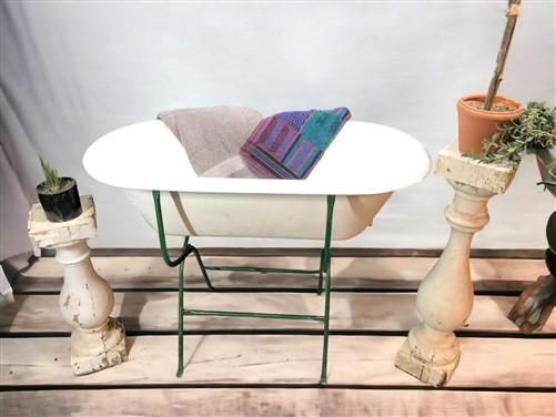 Vintage Hungarian Porcelain Baby Bath Tub w/Stand, Farmhouse Garden Planter A7,