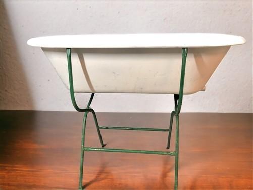 Vintage Hungarian Porcelain Baby Bath Tub w/Stand, Farmhouse Garden Planter A7,