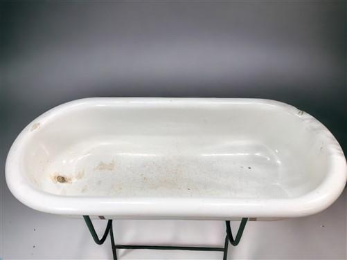 Vintage Hungarian Porcelain Baby Bath Tub w/Stand, Farmhouse Garden Planter A2,