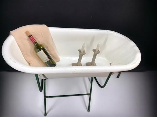 Vintage Hungarian Porcelain Baby Bath Tub w/Stand, Farmhouse Garden Planter A11,