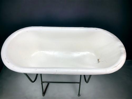 Vintage Hungarian Porcelain Baby Bath Tub w/Stand, Farmhouse Garden Planter A11,