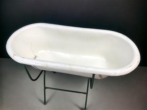 Vintage Hungarian Porcelain Baby Bath Tub w/Stand, Farmhouse Garden Planter A11,