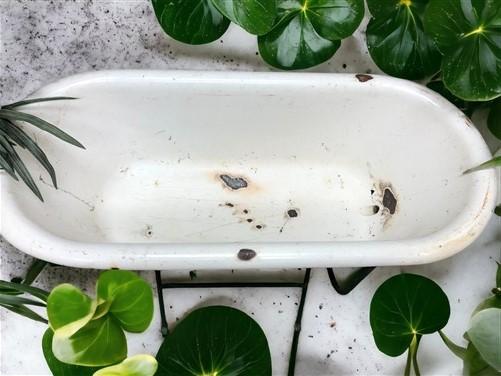 Vintage Hungarian Porcelain Baby Bath Tub w/Stand, Farmhouse Garden Planter A12,