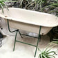 Vintage Hungarian Porcelain Baby Bath Tub w/Stand, Farmhouse Garden Planter A12,