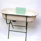 Vintage Hungarian Porcelain Baby Bath Tub w/Stand, Farmhouse Garden Planter A13,