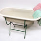 Vintage Hungarian Porcelain Baby Bath Tub w/Stand, Farmhouse Garden Planter A14,