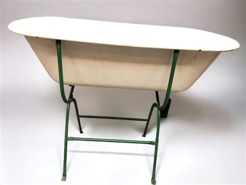 Vintage Hungarian Porcelain Baby Bath Tub w/Stand, Farmhouse Garden Planter A14,