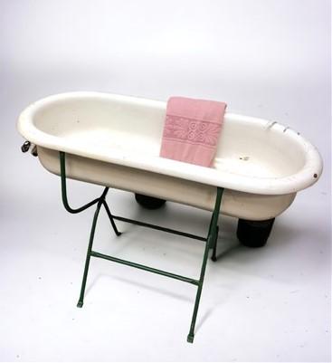 Vintage Hungarian Porcelain Baby Bath Tub w/Stand, Farmhouse Garden Planter A16,