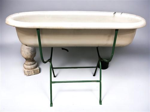 Vintage Hungarian Porcelain Baby Bath Tub w/Stand, Farmhouse Garden Planter A16,