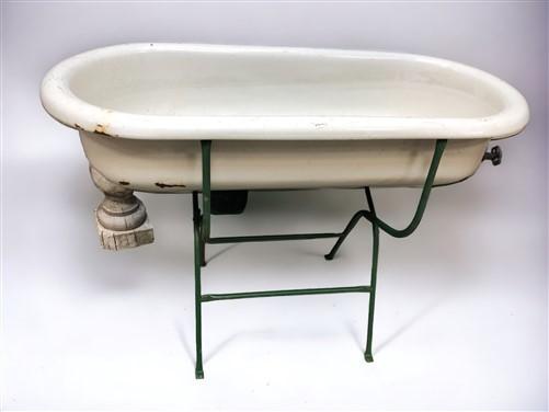 Vintage Hungarian Porcelain Baby Bath Tub w/Stand, Farmhouse Garden Planter A16,