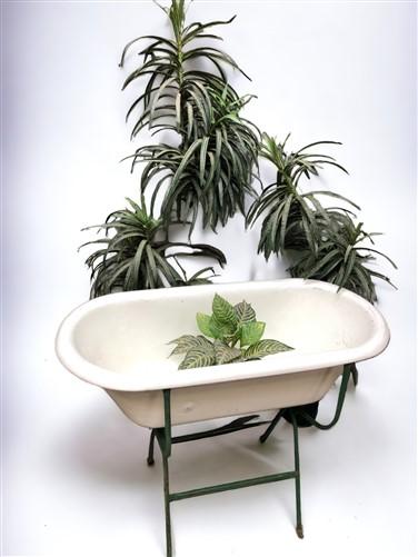 Vintage Hungarian Porcelain Baby Bath Tub w/Stand, Farmhouse Garden Planter A17,