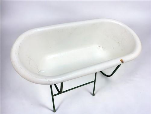 Vintage Hungarian Porcelain Baby Bath Tub w/Stand, Farmhouse Garden Planter A17,