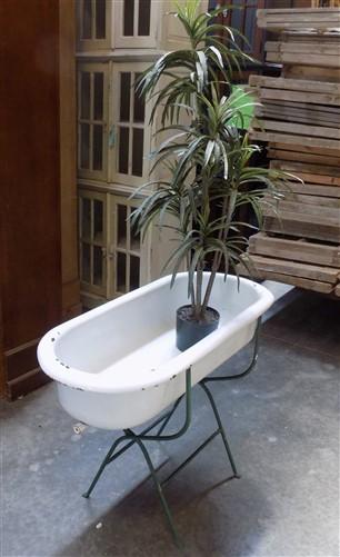 Vintage Hungarian Porcelain Baby Bath Tub w/Stand, Farmhouse Garden Planter A19,