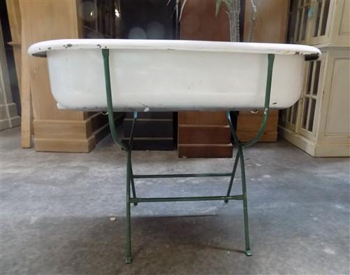 Vintage Hungarian Porcelain Baby Bath Tub w/Stand, Farmhouse Garden Planter A19,