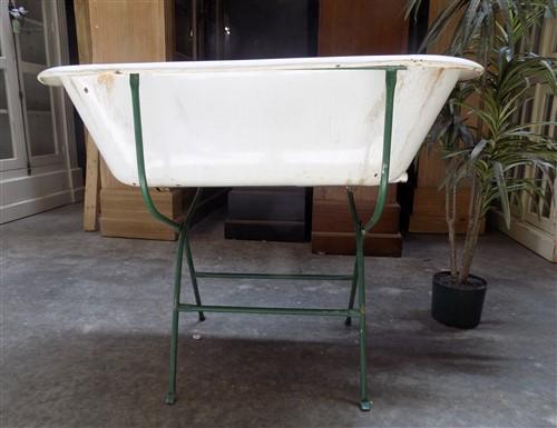 Vintage Hungarian Porcelain Baby Bath Tub w/Stand, Farmhouse Garden Planter A20,