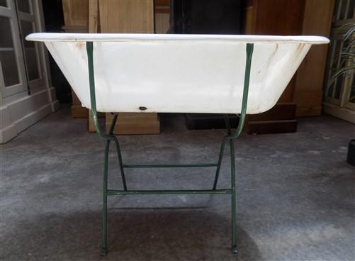 Vintage Hungarian Porcelain Baby Bath Tub w/Stand, Farmhouse Garden Planter A20,