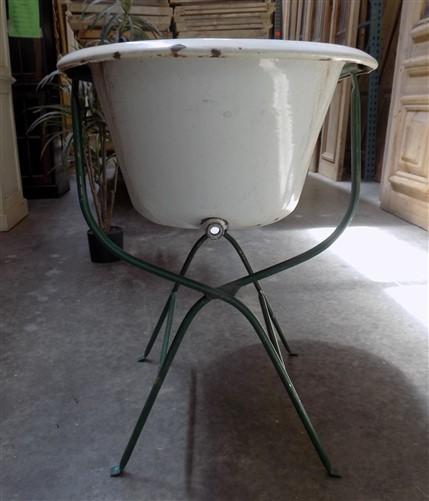 Vintage Hungarian Porcelain Baby Bath Tub w/Stand, Farmhouse Garden Planter A20,