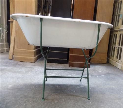 Vintage Hungarian Porcelain Baby Bath Tub w/Stand, Farmhouse Garden Planter A21,