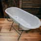 Vintage Hungarian Porcelain Baby Bath Tub w/Stand, Farmhouse Garden Planter A23,