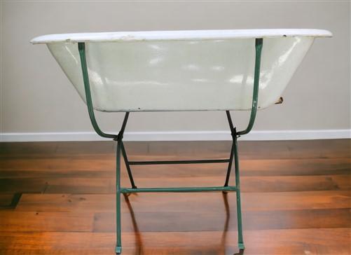 Vintage Hungarian Porcelain Baby Bath Tub w/Stand, Farmhouse Garden Planter A23,