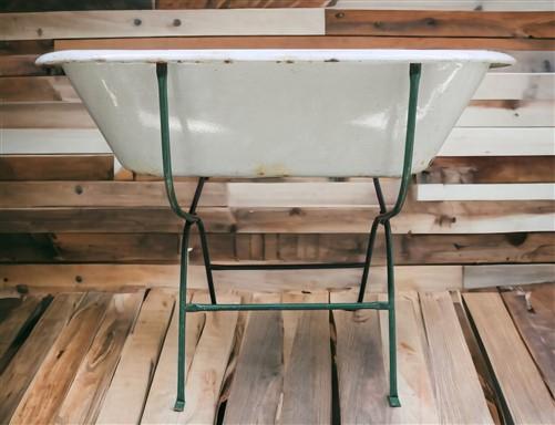 Vintage Hungarian Porcelain Baby Bath Tub w/Stand, Farmhouse Garden Planter A23,