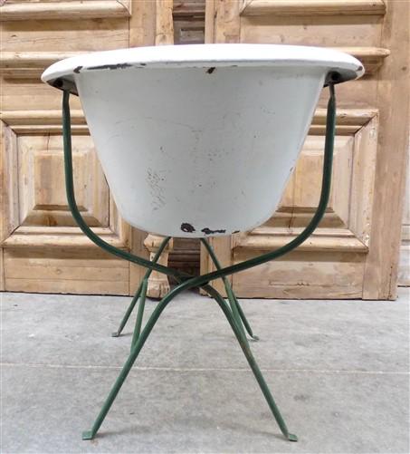 Vintage Hungarian Porcelain Baby Bath Tub w/Stand, Farmhouse Garden Planter A31,