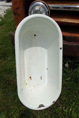 Vintage Hungarian Porcelain Baby Bath Tub w/Stand, Farmhouse Garden Planter A29,