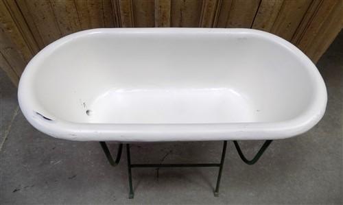 Vintage Hungarian Porcelain Baby Bath Tub w/Stand, Farmhouse Garden Planter A28