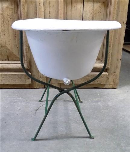 Vintage Hungarian Porcelain Baby Bath Tub w/Stand, Farmhouse Garden Planter A28