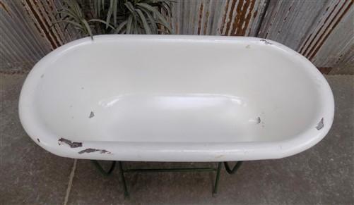 Vintage Hungarian Porcelain Baby Bath Tub w/Stand, Farmhouse Garden Planter A27,