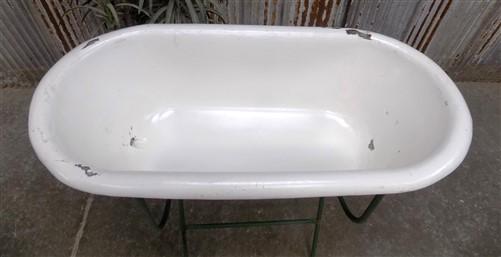 Vintage Hungarian Porcelain Baby Bath Tub w/Stand, Farmhouse Garden Planter A27,