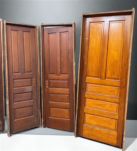 Set of 4 Vintage American Panel Doors in Jambs, Interior, Architectural Salvage