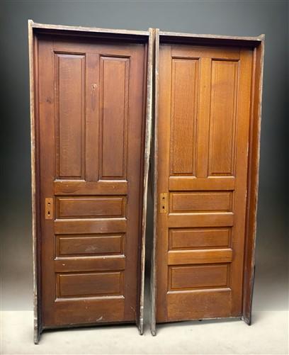 Set of 4 Vintage American Panel Doors in Jambs, Interior, Architectural Salvage