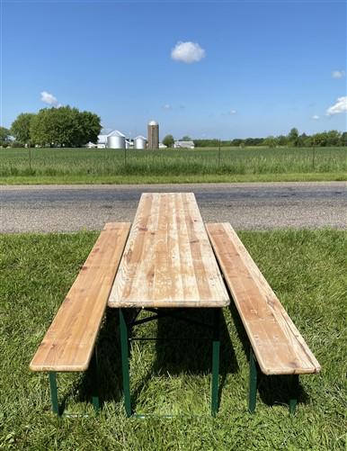 Wood Vintage German Beer Garden Table and Benches, Oktoberfest Picnic Table C83