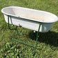 Vintage Hungarian Porcelain Baby Bath Tub w/Stand, Farmhouse Garden Planter A45,