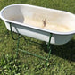 Vintage Hungarian Porcelain Baby Bath Tub w/Stand, Farmhouse Garden Planter A45,