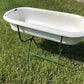 Vintage Hungarian Porcelain Baby Bath Tub w/Stand, Farmhouse Garden Planter A46,