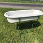 Vintage Hungarian Porcelain Baby Bath Tub w/Stand, Farmhouse Garden Planter A46,