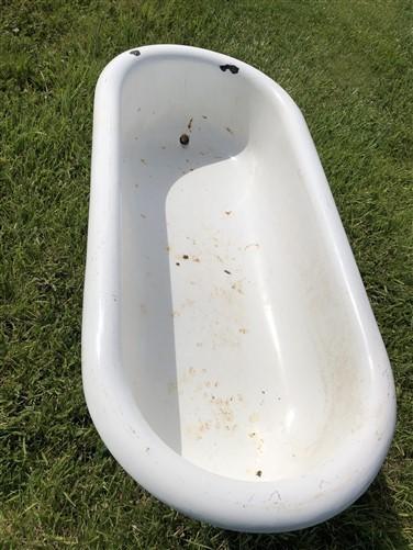 Vintage Hungarian Porcelain Baby Bath Tub w/Stand, Farmhouse Garden Planter A46,