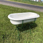 Vintage Hungarian Porcelain Baby Bath Tub w/Stand, Farmhouse Garden Planter A46,