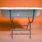 Vintage Hungarian Porcelain Baby Bath Tub w/Stand, Farmhouse Garden Planter A39,