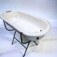 Vintage Hungarian Porcelain Baby Bath Tub w/Stand, Farmhouse Garden Planter A37,