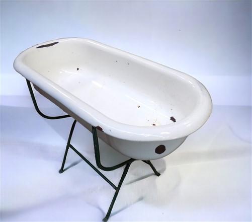 Vintage Hungarian Porcelain Baby Bath Tub w/Stand, Farmhouse Garden Planter A37,